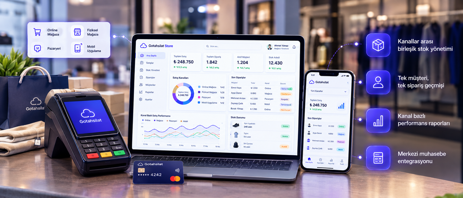 Omnichannel perakende paneli — kanallar arası stok ve sipariş yönetimi